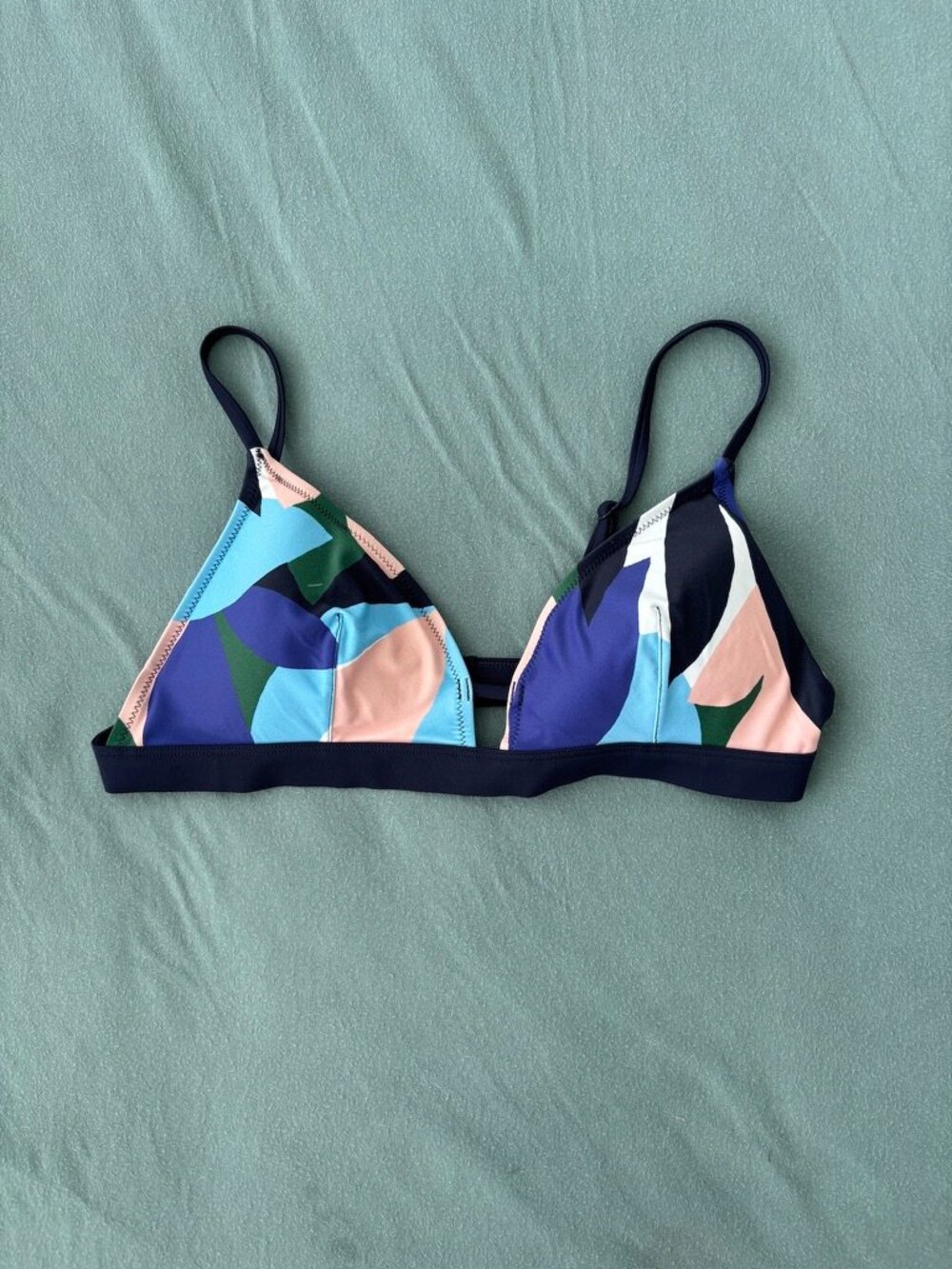 Lively The Triangle Bikini Top Retro Floral Abstract Blue Green Pink Swimwear L